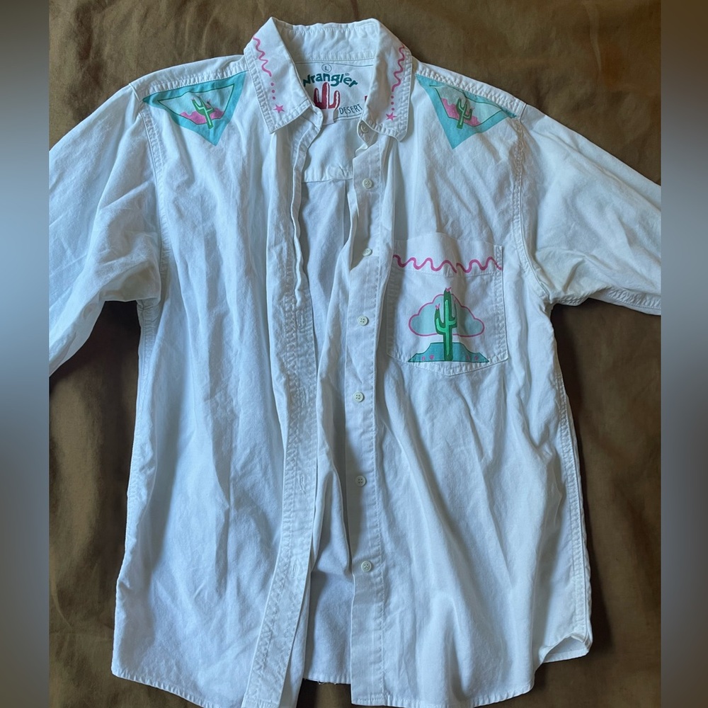 Wrangler White Shirt with Cactus Embroidery